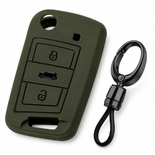 Image of JVCV Soft TPU Cover Compatible with Skoda Kushaq Taigun Tiguan Virtus Octavia Kodiaq Superb Folding Key | Scratch-Resistant Protective Case (Matte Green Style A)