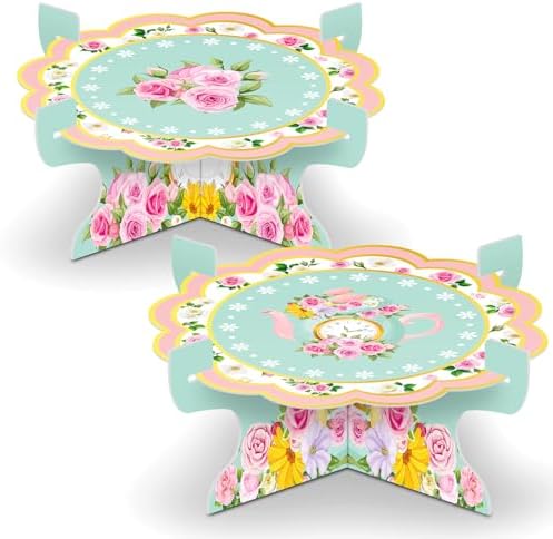 Zopeal 2 Pack Floral Tea Cupcake Stand Party Decorations Tea Theme Cupcake Holder Tea Birthday Cake Holder Flower Teapot Dessert Stand for Tea Birthday Party Baby Shower Wedding Supplies Decoration