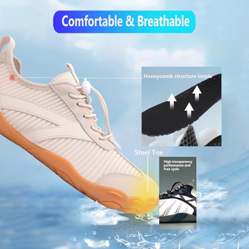 Image of Beach Water Shoes for Women Men Quick Dry Non-Slip Wide Toe Hike Barefoot Footwear for Beach Pool Aqua Swim Surf Walk