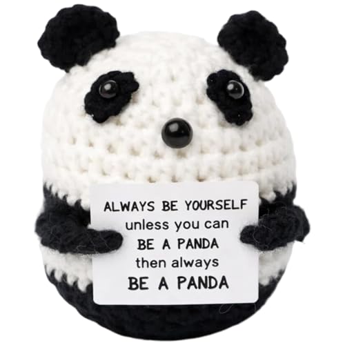 Wvbzf Panda Gifts Positive Affirmation Panda gift Crochet Panda Plush Handmade Yarn Animal Soft Stuffed Animal Collectible Decor
