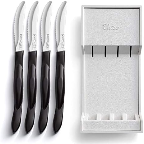 Cutco Table Knives Set of Four with Tray, Four of Cutcos Knife in a Dishwasher-safe Tray, 8.4 Inch Long, 3.4 Inch Double-D Serrated Edge Blades with 5 Inch Classic Brown Handles