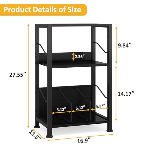 Hosfais 3 Tier Record Player Stand, Retro Vinyl Record Storage End Table Records for Living Room Bedroom (Black)