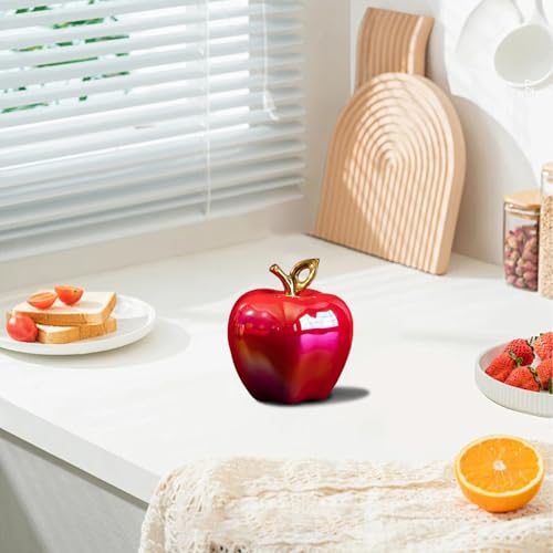 Estatua de Fruta Cerámica Manzana Roja para Decoración miniatura 7