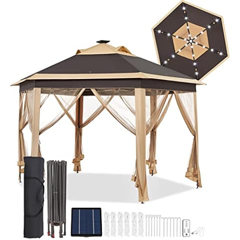 Yaheetech Pop-Up Patio Gazebo Tent with Mesh Netting Sides & Solar LED Lights Cover