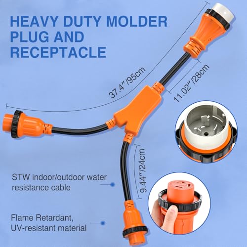Image of Nilight 50 Amp to 30 Amp Marine Shore Power Adapter NEMA SS2-50P to 2 x L5-30R RV Y Splitter Cord w /Locking Rings Pure Copper Heavy Duty Cable ETL Listed for RVs Boat Yacht Camper Outdoor Use