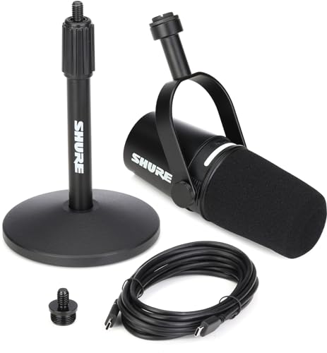 Shure MV7+ Hybrid Podcast Microphone with Adjustable Boom Arm Stand - USB & XLR Connectivity for Streaming, Recording, and Podcasting