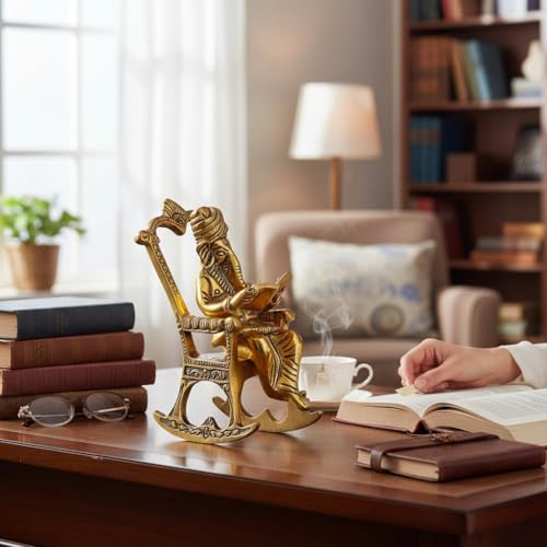 Image of KridayKraft Metal Chair Ganesh ganpati Idol with Reading Ramayan Home Decoration and Gifts for Your Love Once