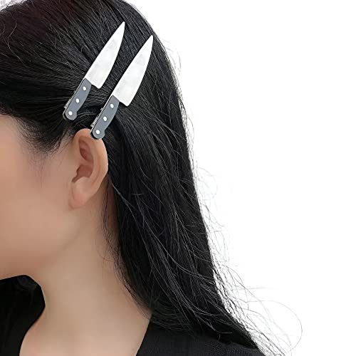 Dzyuzk - 2 Pack - Knife Hair Clip Women's Fashion Punk Hair Accessories Girls Cosplay Party Hair Accessories Punk Hair Clips Black Hair Clips Knife Hair Clip #TOP3