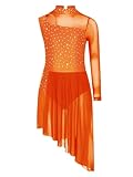 RUNQHUI Chica Vestido Patinaje Artístico Rhinestone Un Hombro Mono Gimnasia Traje Baile Contemporáneo, naranja, 11-12 Años