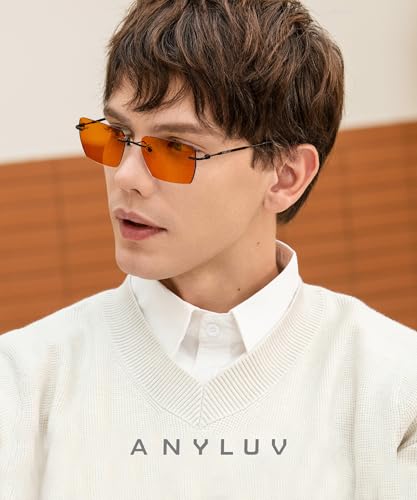 Image of ANYLUV Rimless Blue Light Glasses for Women /Men, Fashion Lightweight Blue Light Blocking Glasses with Stylish Metal Temples