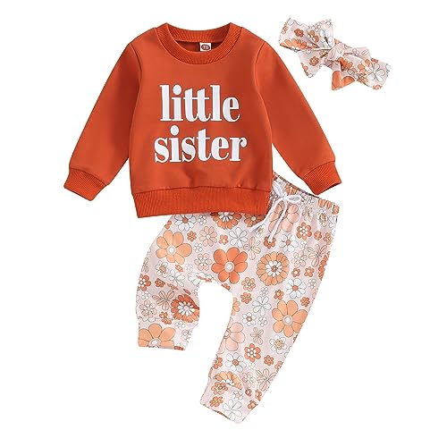 Image of 3Pcs Baby Girl Outfits Daisy Sweatshirt + Pants + Headband Infant Fall Winter Clothes