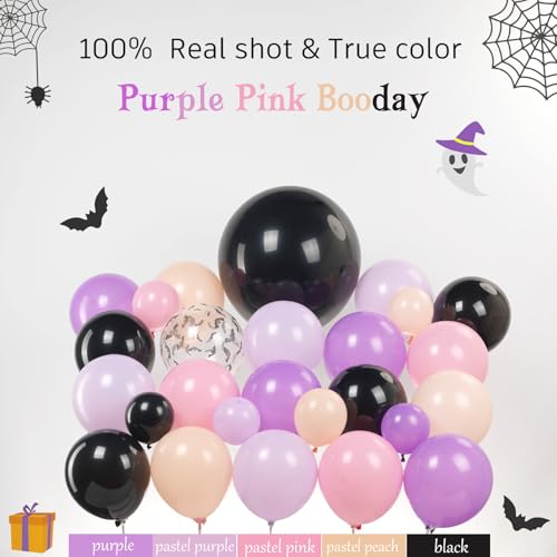Kozee KOZEE123 Pink Purple Black Halloween Balloon Garland Arch Kit 122Pcs With Cute Bat Ghost Mylar Foil Balloons For Girls Two Spooky Halloween Birthday Baby Shower Party Decorations Horror Boo Day Party Supplies thumb #1