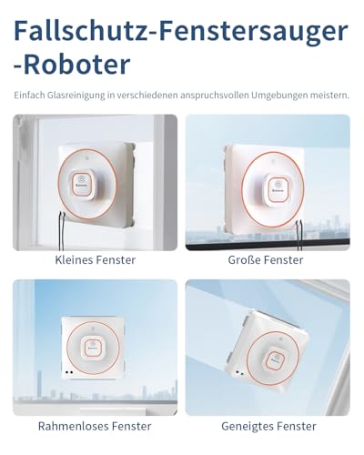 GNOVEL Fensterreiniger Roboter, 8000Pa Saugkraft Fensterroboter, 4 Reinigungsmodi mit intelligenter Routenplanung, 15-Stufen-Antifall-System, Fernbedienung für Glas, Fenster, Spiegel, Fliesen
