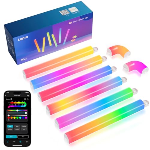 Image of Lepro WL1 AI Smart RGB Wall Lights for Christmas Decorations, LLM AI Generated Lighting with LightBeats Music Sync, Voice Control Via App, Wi-Fi & Bluetooth LED Light Bars, 6 Pcs with 2 Corners