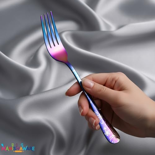 Image of Floral Rainbow 15 Pcs Stainless Steel Cutlery Set for Dining Table, Dishwasher Safe Glossy Flatware (3 Spoon Set+3 Forks Set+3 Butter Knife+3 Dessert Spoon+ 3 FruitFork)