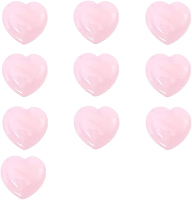 10pcs Heart-Shaped Pink Crystal Rose Quartz Crystal Heart Love Healing Heart Worry Stone Reiki Balancing Semi-Precious Facial Jade Stone Massage Tool Home Decoration Gemstone Decor Gift Souvenir