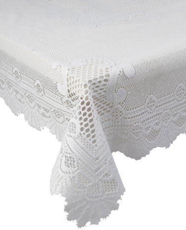 Monica Lace Tablecloth Traditional Rose Pattern Table Linen - 72” Round (White)