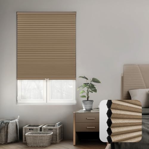 DEZ FURNISHINGS Cordless 1.5" Blackout Cellular Shade, Energy Saver, 24" W x 84" H, Latte