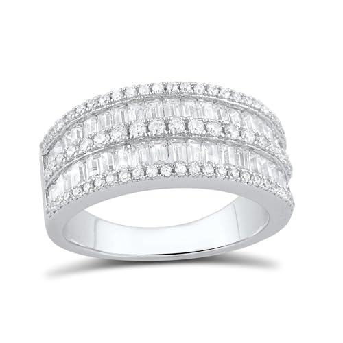 Sterling Silver Simulated Diamond Baguette Cut Statement Ring (Size 4-10)