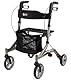 Bischoff & Bischoff Capero Rollator, faltbar – Leichtgewicht-Rollator für drinnen und draußen, Gehwagen mit Rücken-Gurt, Stockhalter und abnehmbarer Netz-Tasche, Platin