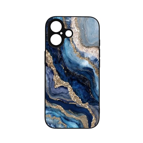 qizjio Luxury Blue Gold Marble Phone Case, Shockproof Protective Cover for iPhone 17