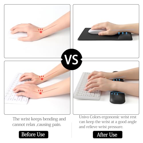 Image of UnivoColors Design-Wave Set of Keyboad Wrist Rest & Mouce Pad,Artificial Sheepskin+Memory Foam+Ergonomic+Anti-Slip Gel, Resilience Support During Work and Gaming,Keyboard Accessory,Black