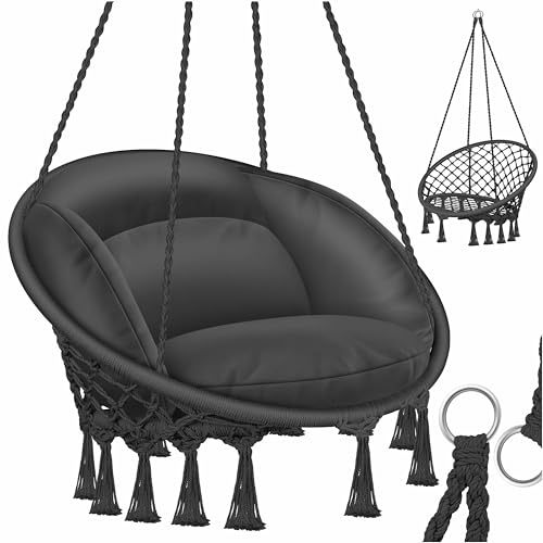 KESSER® Hängesessel mit Kissen - Chill Hängestuhl zum Aufhängen für Erwachsene & Kinder Hängematte bis 150 kg Hängesitz Aufhängung Indoor & Outdoor Wohn & Garten Terrasse, Anthrazit