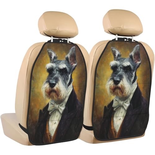Fundas para asiento de coche Schnauzer con esmoquin, 2 protectores de viaje con organizador