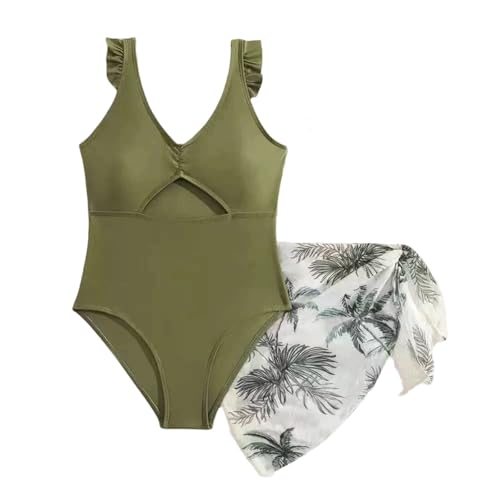 Bikini estampado floral de niña con volantes y falda túnica anti-rozaduras