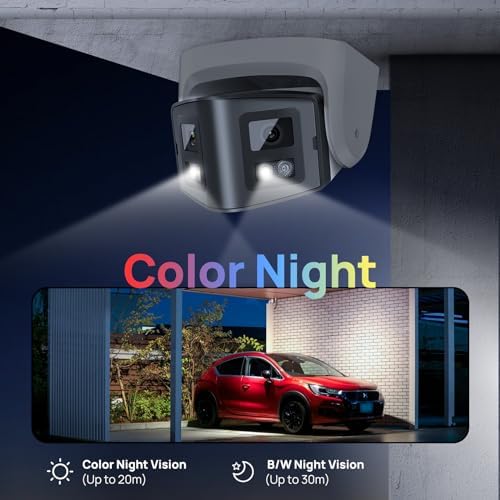 PANOEAGLE 4MP Dual Lens PoE IP Camera Outdoor with 180° Panoramic Wide Angle,Human/Vehicle Detection,Two-Way Talk,Smart Color Night Vision, Micro SD(512G), IP67,Compatable with Hik Vision NVR - 2