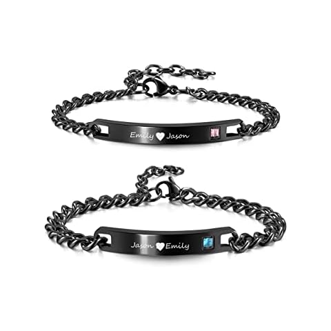 ZUYUSO 2pcs Couples Bracelets Customize Free Engraving ID Name Bracelet for His Her Bracelet Matching for Couples Birthday Valentine's Day Gift Cover