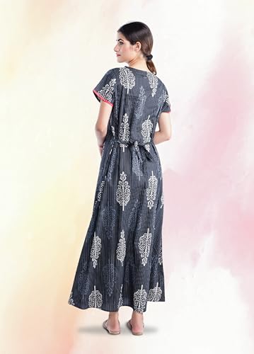 Image of NIHSAMAH Cotton Night Gown for Women - Angrakha Style Nighty, Comfortable Sleepwear /Nightwear /Maxi