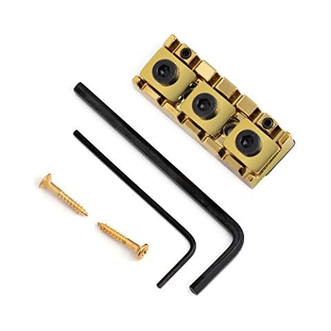 Holmer Guitar String Locking Nut for Floyd Rose Style Adjustable Height Locking Guitar Tremolo Bridge with Mounting Screw Shims and Wrench Gold. Cover