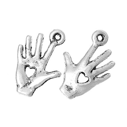 PEPPERLONELY 50pc Antiqued Silver Alloy Hand Heart Charms Pendants 18x13mm (6/8" x 4/8")