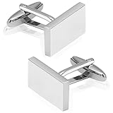 Yuiturt 1 Pair Silver Cufflinks for Men Classic Rectangle Stainless Steel Wedding Business cufflinks Gifts for Mens, 360° Rotation Silver Cufflinks-Ideal for Wedding, Business, Tuxedo，Anniversary