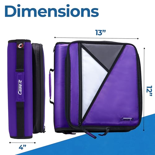 Image of Case-it Universal Zipper Binder | 2-Inch O-Rings, 13-Inch Laptop /Tablet Padded Pocket, 400 Sheet Capacity, Multiple Storage Pockets & Shoulder Strap | School & Office Organizer | LT-007 Deep Purpal