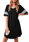 Actcat Damen Nachthemd Sexy Schlafshirt T-Shirt mit V-Ausschnitt, Kurzarm Nachtwäsche Nachtkleid aus weichem Stoff Freizeitkleid Damen Nachthemd Schlafshirt Damen Oversize