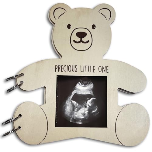 Image of The Real Bossy Baby Teddy Bear Baby Shower Guestbook with Photo Frame - Rustic Wooden Guestbook Scrapbook - Baby Shower Decoration