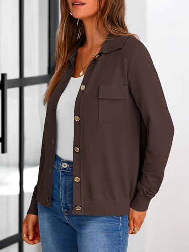 PRETTYGARDEN Long Sleeve Collar Knitted Button Down Shirts for Women Plus Size Tops Womens Cardigan Sweaters with Pockets (Brown, Large) — view 5