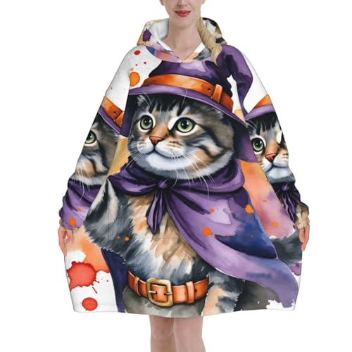 Couverture à capuche pour rester bien au chaud à l'intérieur en flanelle chat