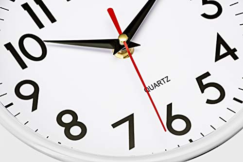 Image of Bernhard Products White Wall Clock 8 Inch Retro Kitchen Silent Non-Ticking Quality Quartz Battery Operated Clock for Home /Office /Classroom /Bathroom /Nursery Room Easy to Read