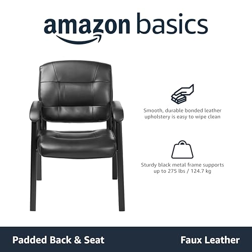 Amazon Basics Classic Faux Leather Office Desk Guest Chair with Metal Frame, Black, 27.4D x 23.6W x 35.8H in