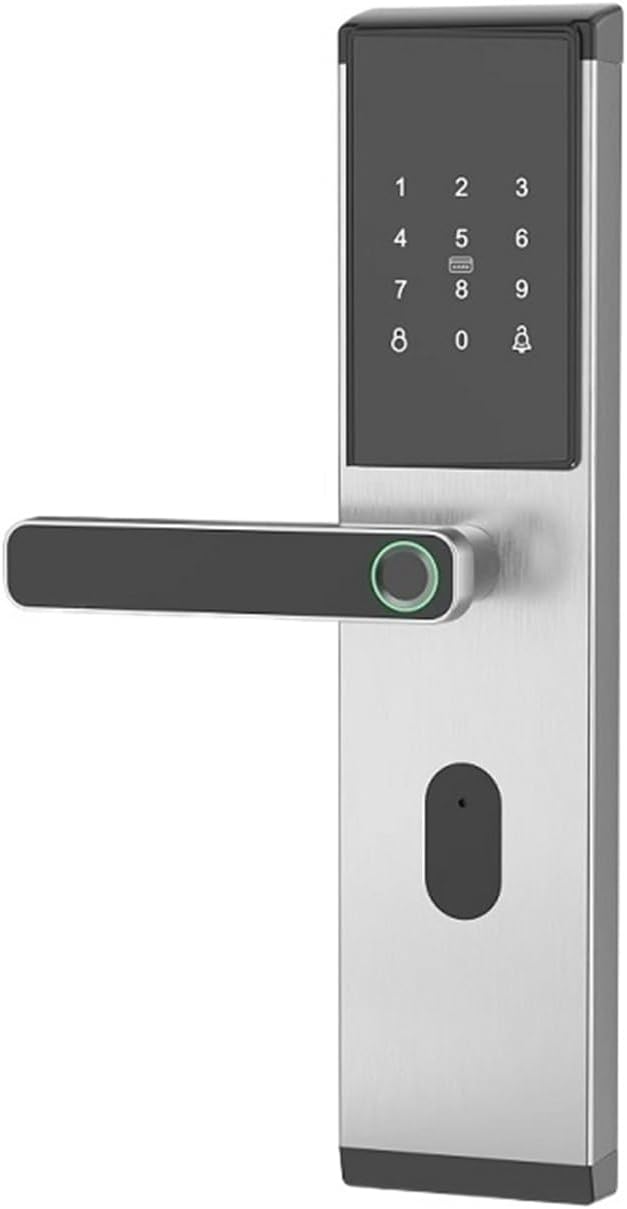 Smart Biometric Fingerprint Lock with Digital Password Card Key, Electronic Smart Door Lock (Color : Silver-Left Opening) (Silver Right Opening)