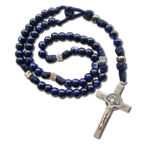Rugged Rosariesยฎ BLUE Marian Meditation ROSARY with St. Benedict Crucifix