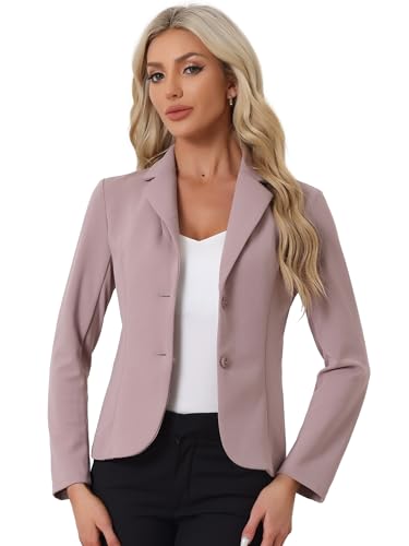 Allegra K Women's Work Office Blazers Stretch Lapel Collar Long Sleeve Jacket Suit Blazer Dusty Pink M