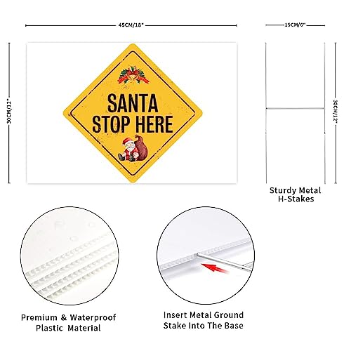 Junelucky Farmhouse Decorative Yard Sign 12X18 Inch Christmas Santa Stop Here Waterproof Corrugated Plastic Warning Yard Sign With H-Stakes Decorations For Lawn Garden Yard Home Outdoor #TOP2