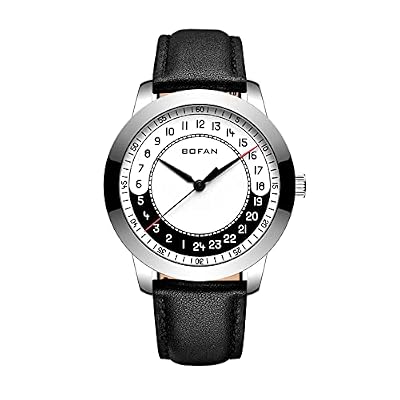 BOFAN 24 Hour Business Watches for Men Swiss Quartz Movement Waterproof Wrist Watch with Soft and Comfortable Black Genuine Strap.