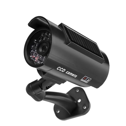 كاميرا مراقبة وهمية مقاومة للماء تعمل بالطاقة الشمسية مع ضوء LED وامض، كاميرا مراقبة سي سي تي في للاستخدام الداخلي والخارجي للمنزل والمكتب والمتجر والمول، بلاستيك ABS 130 ملم