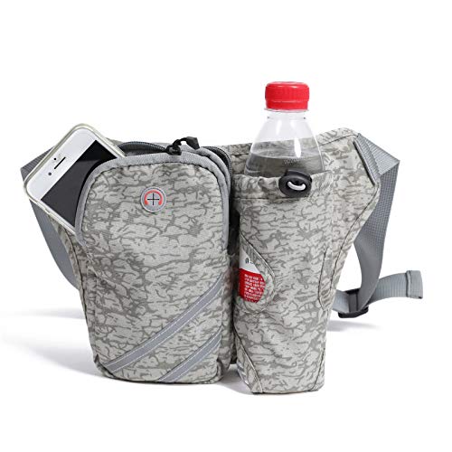 Riñonera para correr, impermeable, con soporte para botella de agua y tira reflectante, ajustable, para mujeres, hombres, senderismo, correr, camping, se adapta a todos los teléfonos, Gray (Gris) - 01 Cover