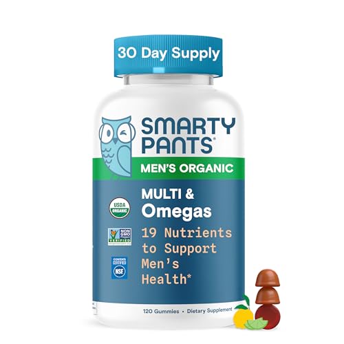 SmartyPants Multivitamin for Men, Organic Gummies: Methylfolate, Omega 3 (ALA), Vitamin D3, C,